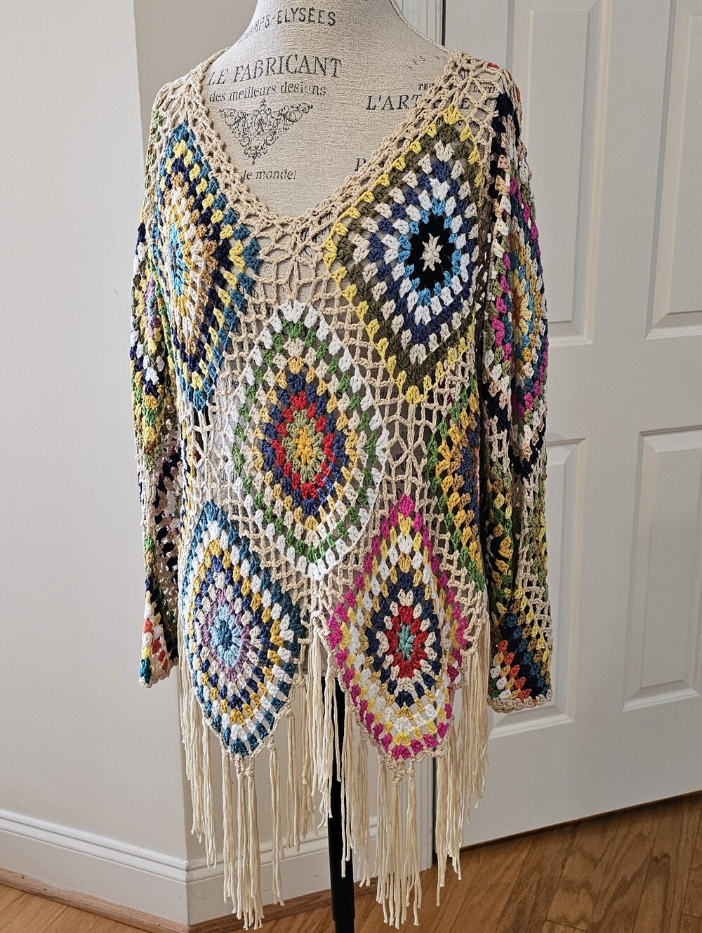 Blakeley Colorful Open Knit Fringe Poncho NWOT-walker rose-neverfullydressed - Picture 8 of 11